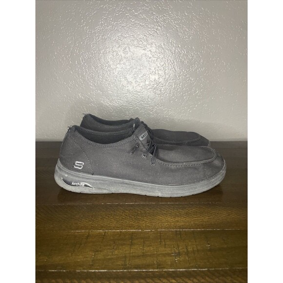 Men’s 10.5 Skechers Arch Fit Black Canvas Lace-Up Slip Resistant Work Shoes - Picture 1 of 10